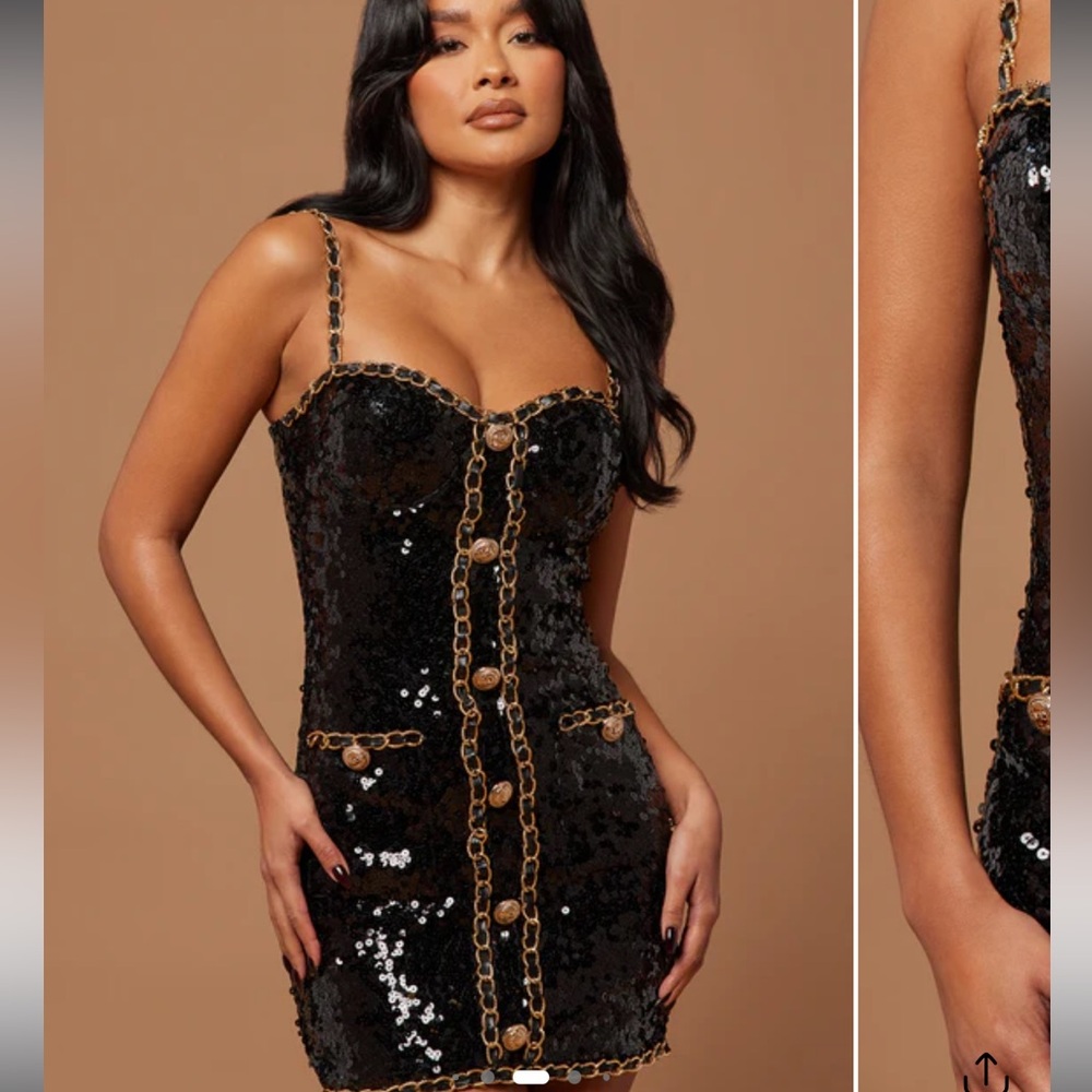 Fashionova luxe Black Sequin Dress with Gold Accents